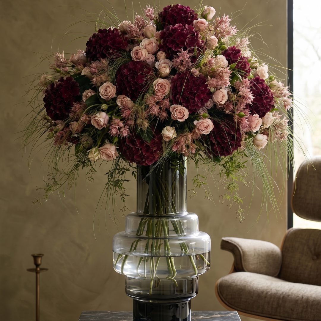 retro style thick glass vase XXL,series: TYLER 46GR, 9mm thich luxury glass