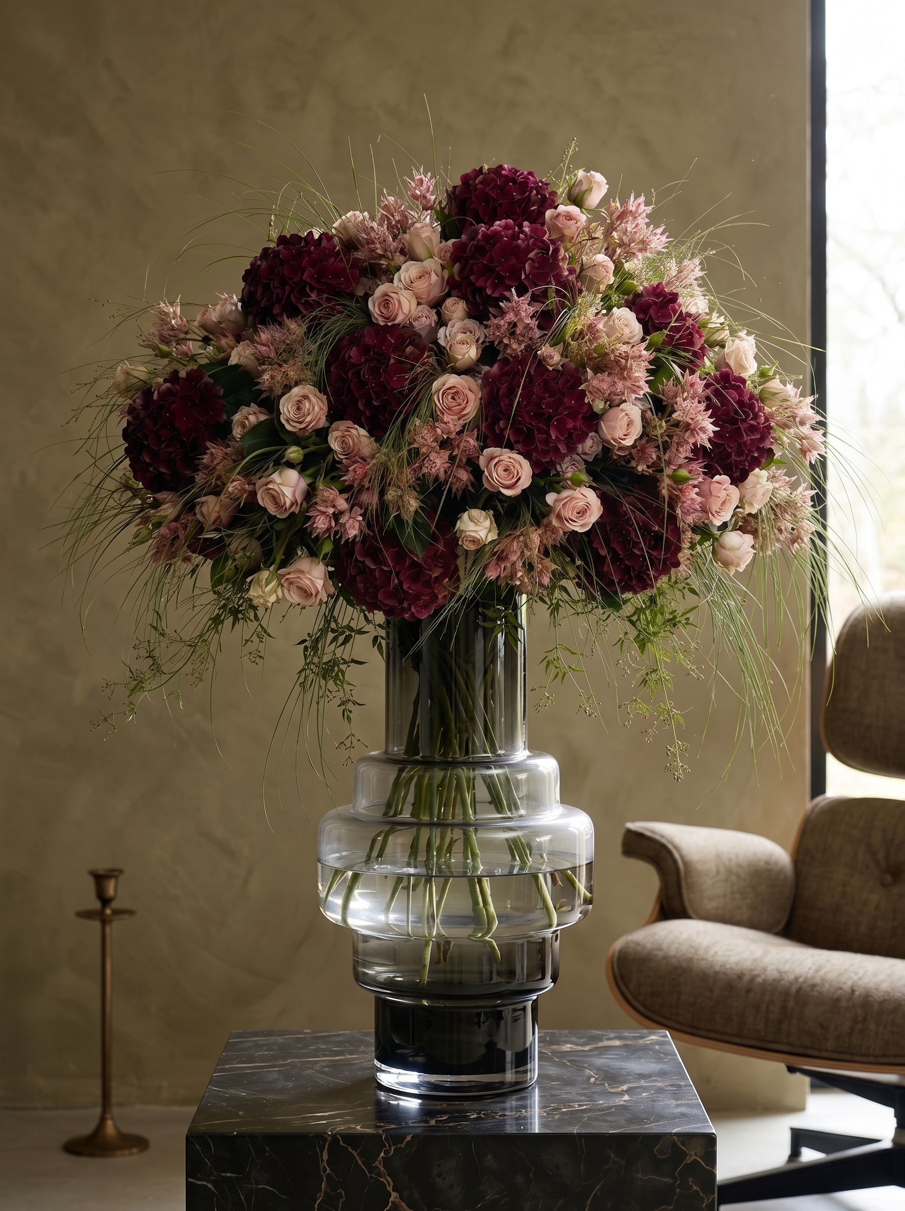 retro style thick glass vase XXL,series: TYLER 46GR, 9mm thich luxury glass